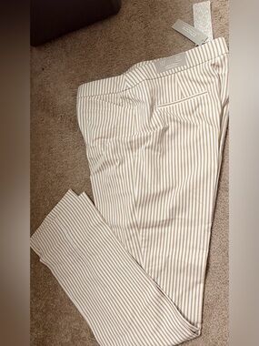 Chico's Cream and Tan Striped Chinos